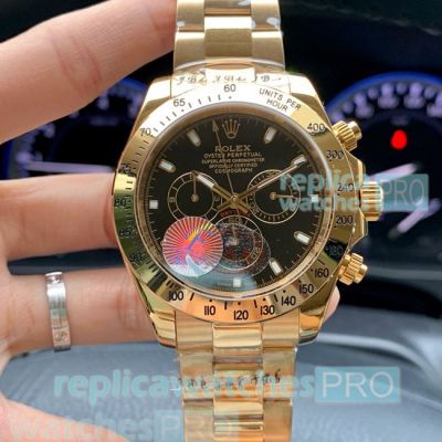 Replica Rolex Daytona Black Face All Yellow Gold Men's Watch